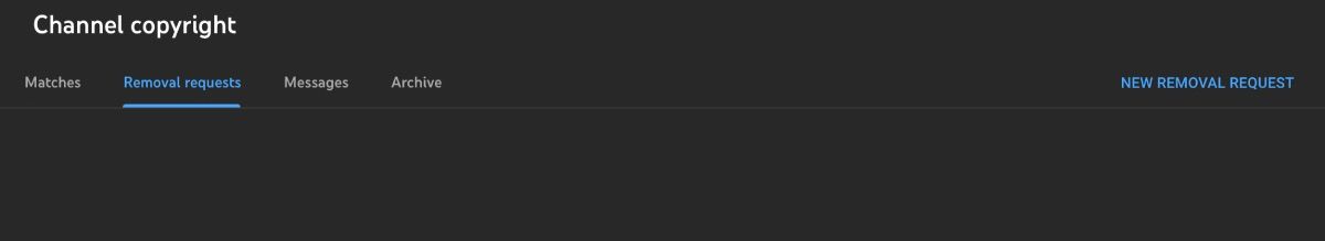 Опция «Новый запрос на удаление» в YouTube Studio