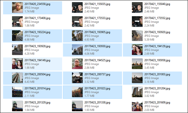 Выбор фотографий в Проводнике для копирования