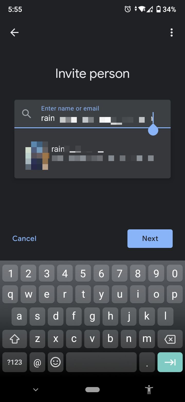 экран приглашения человека в Google Home