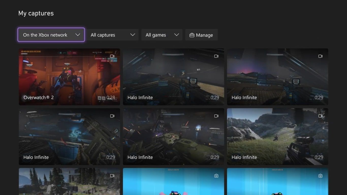 Скриншот главного меню приложения Captures с выделенным разделом On the Xbox Network