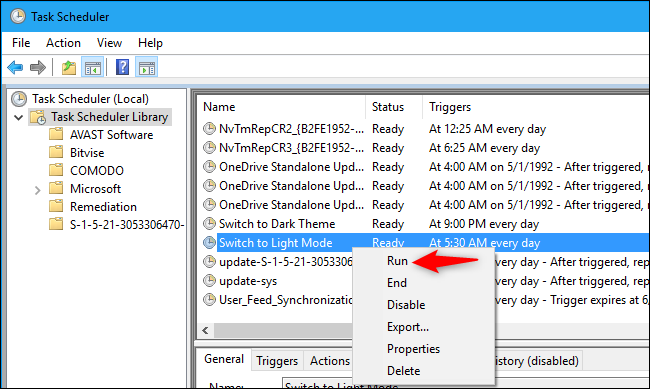 Запуск задачи светлой темы вручную