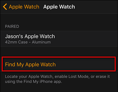 Кнопка для поиска Apple Watch через приложение Локатор