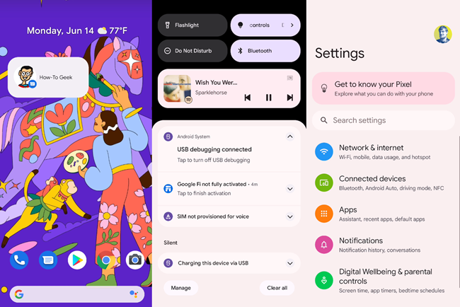 Пример темы Material You с тёплыми акцентами и изменёнными значками.