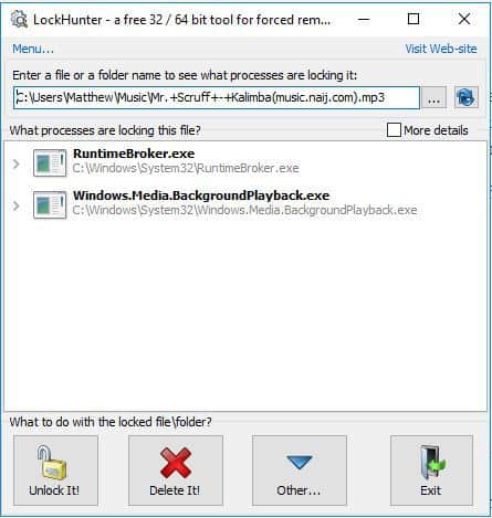 Опции LockHunter: удалить, разблокировать, завершить процессы, удалить при перезагрузке