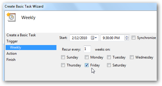 Настройка времени и дней повторения