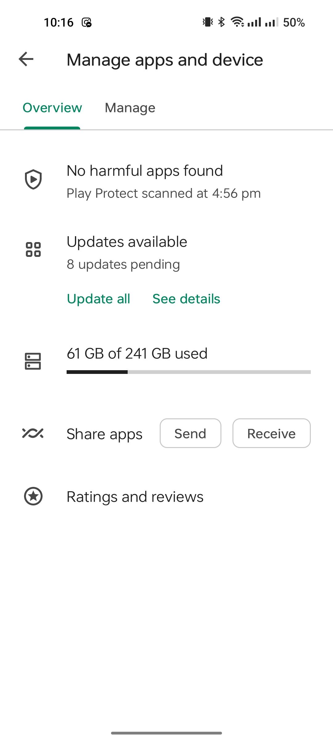 Страница управления приложениями в Play Store