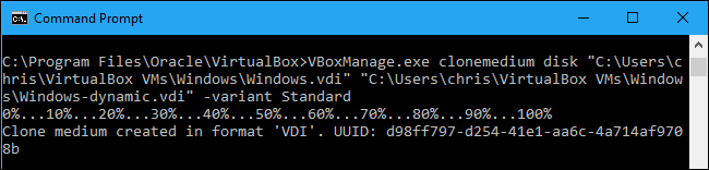 Снимок экрана: пример выполнения команды clonemedium в командной строке