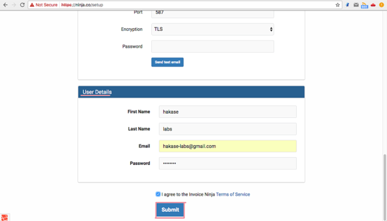 Вход в Invoice Ninja