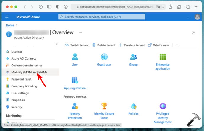 Пункт меню Mobility (MDM and MAM)