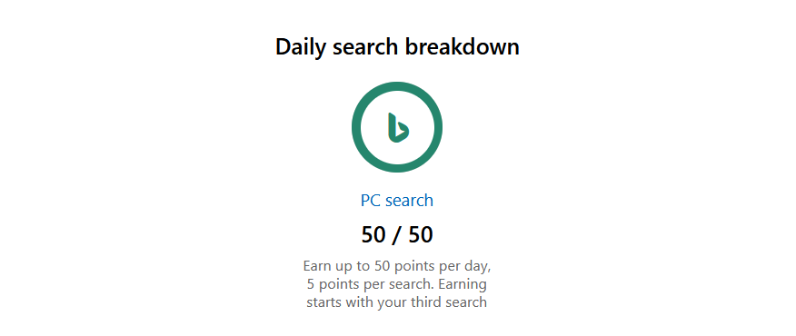 Панель Bing с информацией о баллах за поиск