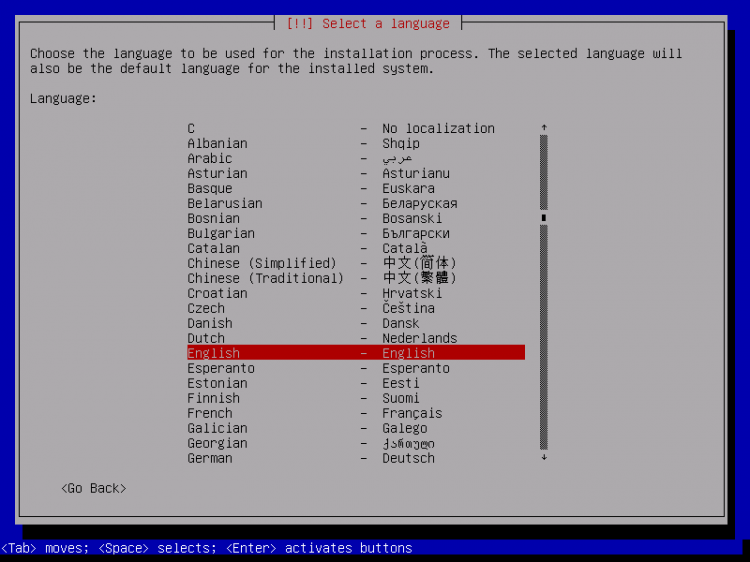 Выбор языка установки Debian