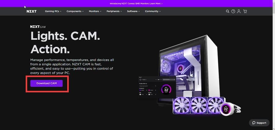 Страница загрузки NZXT CAM
