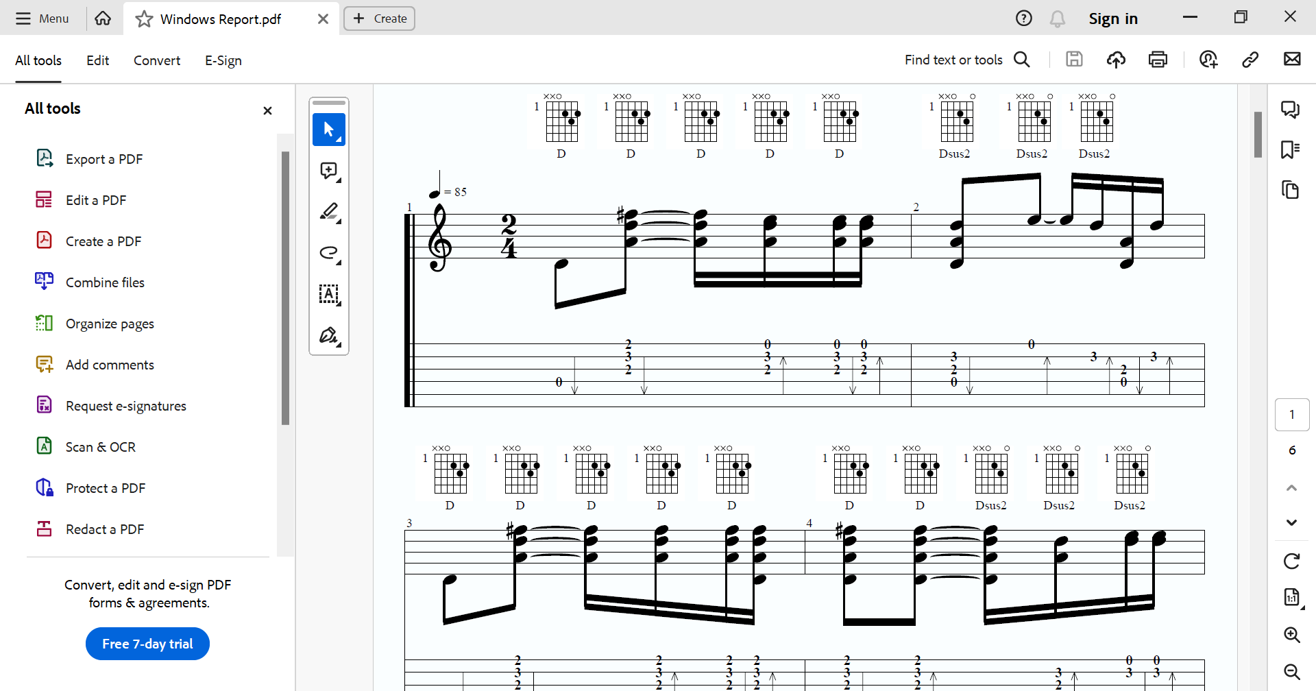 Открытый PDF с табулатурой