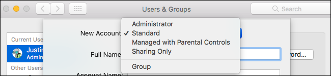 Выбор типа аккаунта 