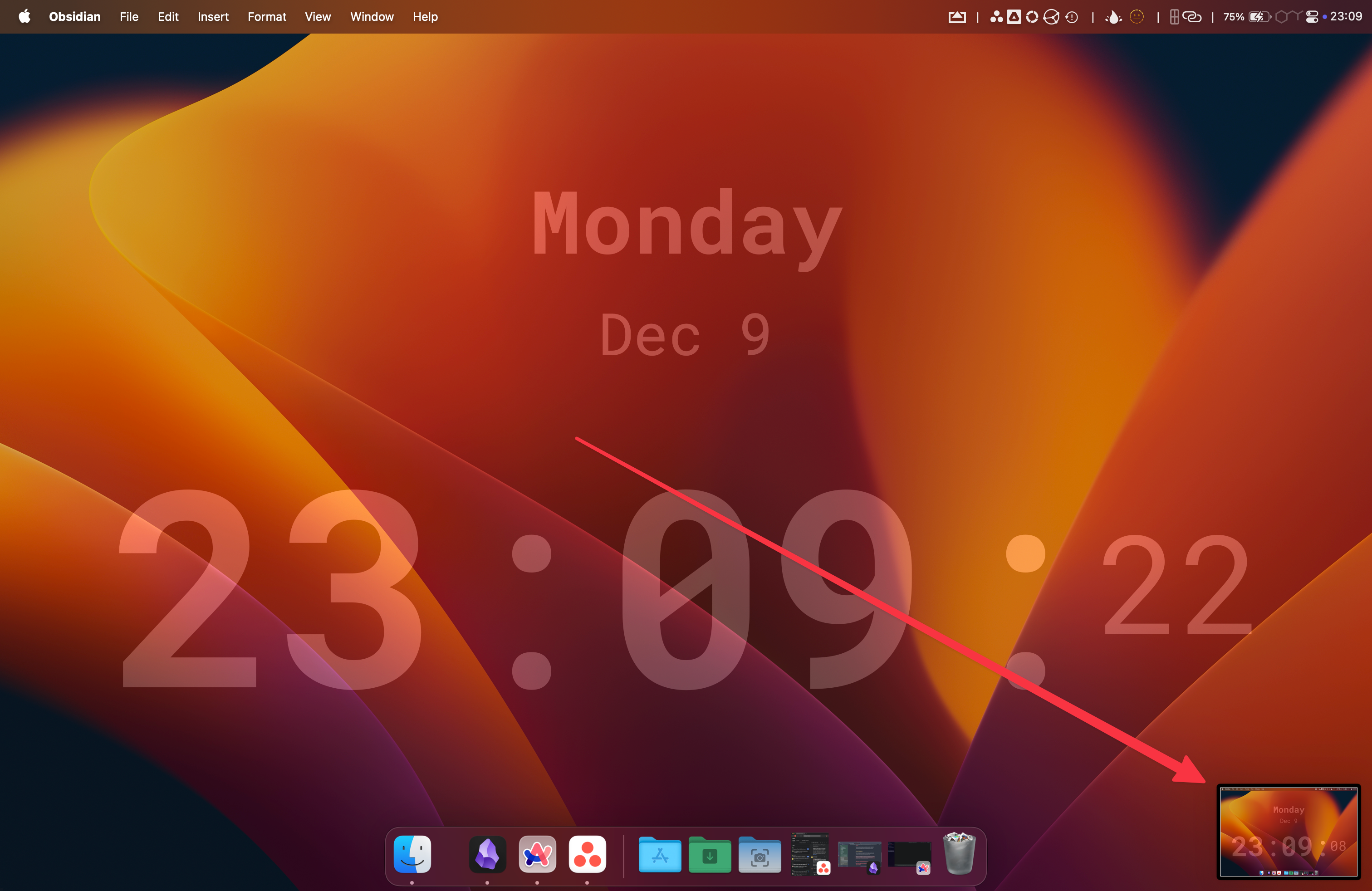 Окно предварительного просмотра записи экрана в macOS.