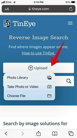 Загрузка фото в TinEye