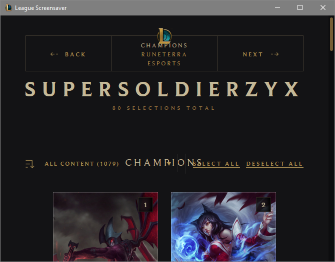 Окно настроек League of Legends Screensaver