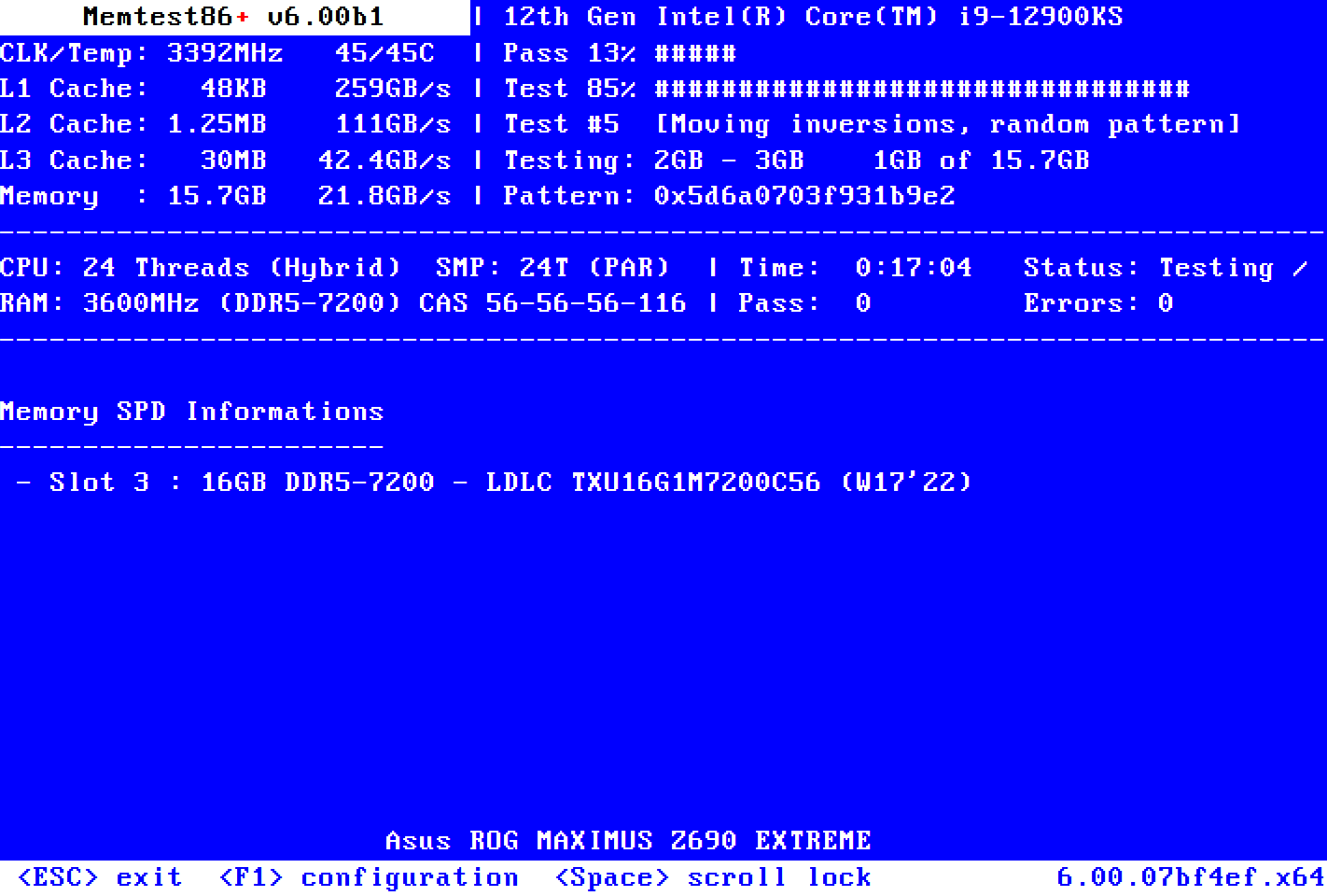 memtest 86 test in process