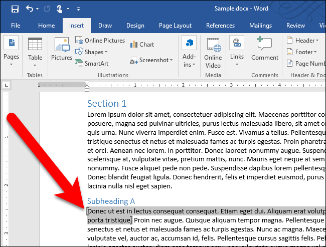 Индикатор перемещённой закладки в документе Word