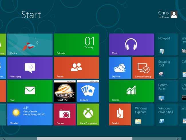 Прокрутка экрана Пуск с помощью полосы прокрутки