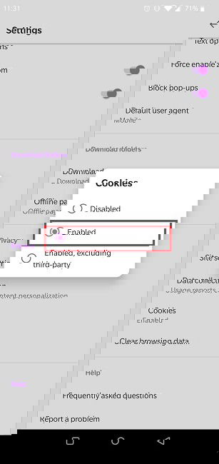 Статус cookie в Opera