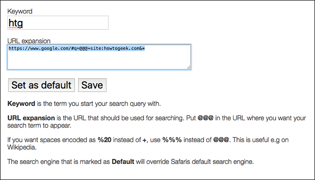Изображение: добавление нового ключевого слова и URL-шаблона в настройках