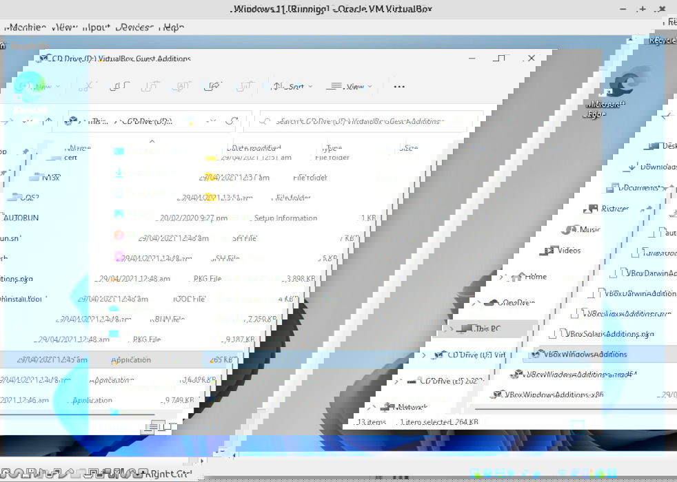 Запуск инсталлятора Guest Additions внутри ISO.