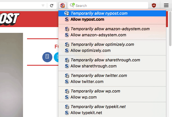 Lista de scripts bloqueados en NoScript con contador de scripts
