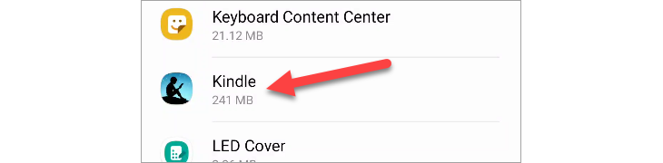 Выбор приложения в списке приложений