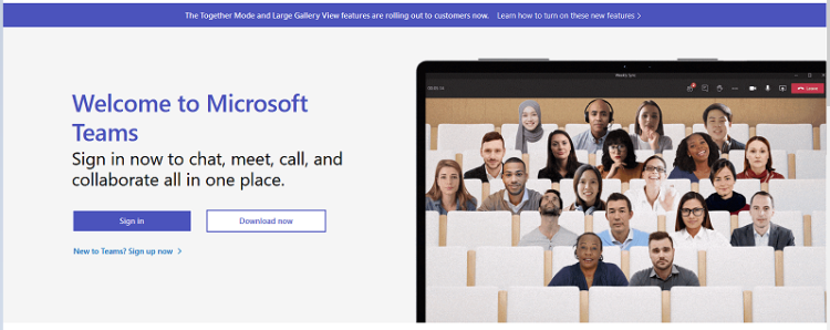 Страница входа Microsoft Teams в браузере