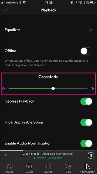 Ползунок кроссфейда в мобильном приложении, включен
