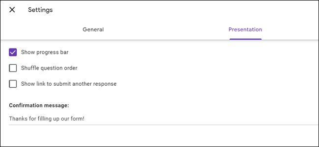 Параметры показа и подтверждения в Google Forms