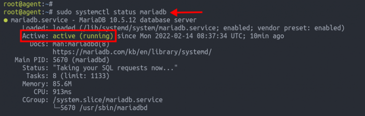 systemctl status mariadb — mariadb активен