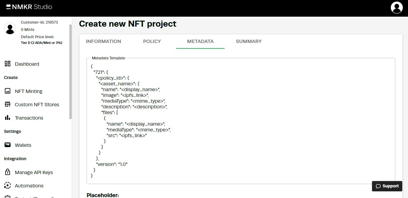 Скриншот NMKR: страница метаданных NFT