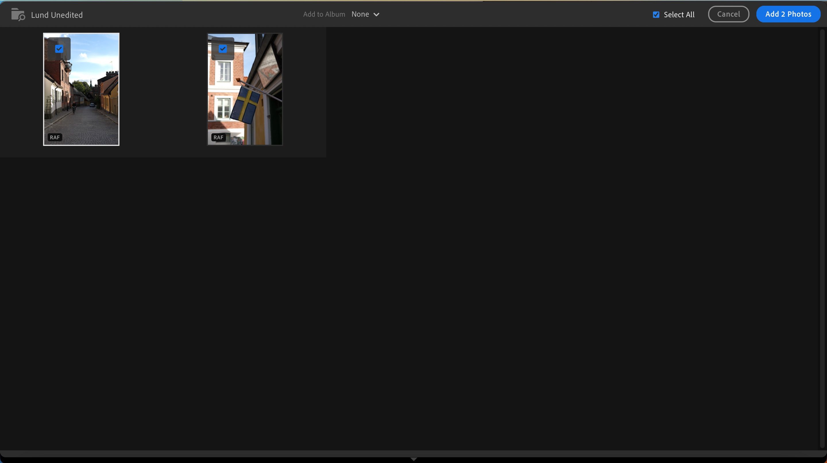 Add Photos in Lightroom CC Screenshot
