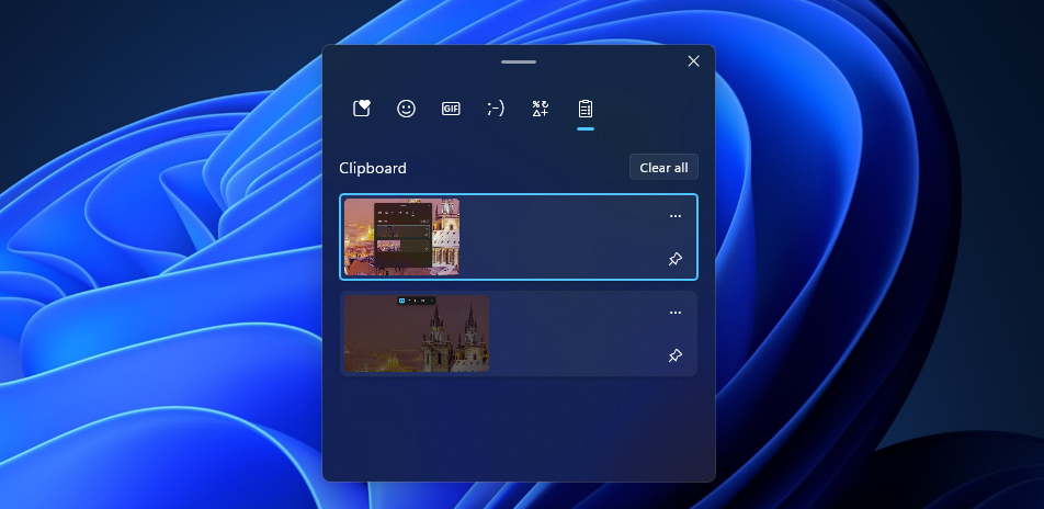 История буфера обмена с миниатюрами скриншотов