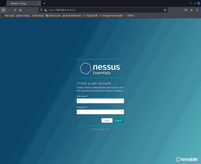 Создание учётной записи в Nessus