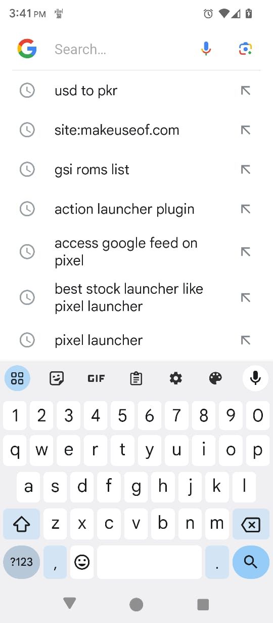 Свайп вправо показывает Google Search