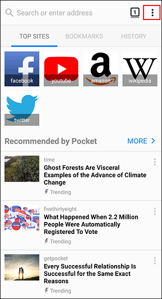 В Firefox на Android нажмите меню