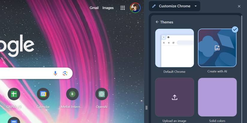 Create with AI option in Chrome