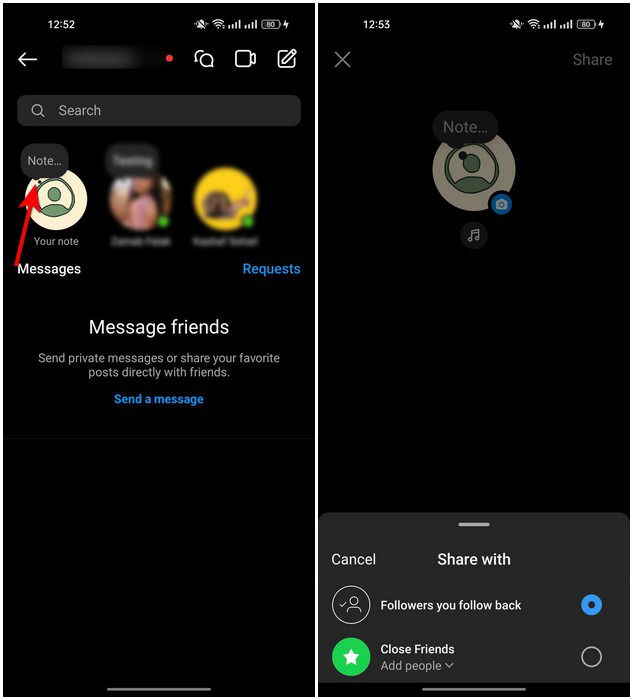 Добавление новой заметки в Instagram