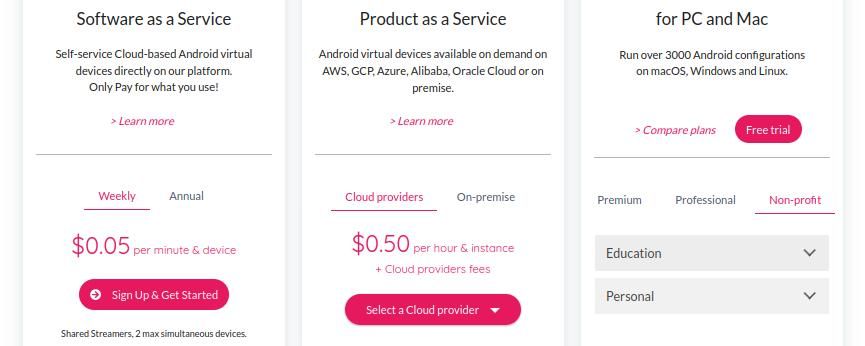 comparing the plans offered by genymotion