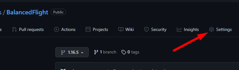 Страница настроек репозитория GitHub.
