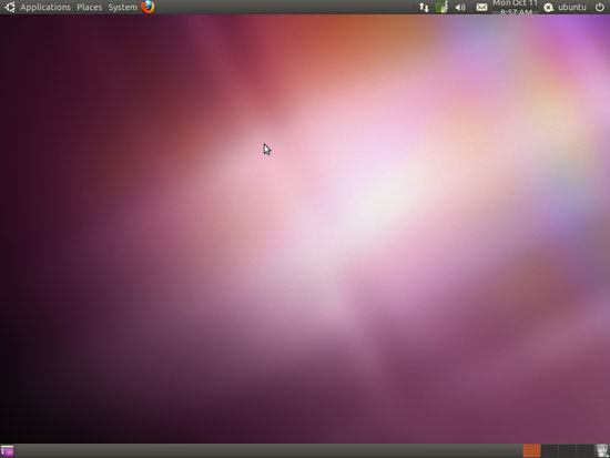 Новый рабочий стол Ubuntu 10.10 после перезагрузки