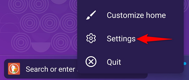 Пункт «Настройки» в меню Tor на Android.