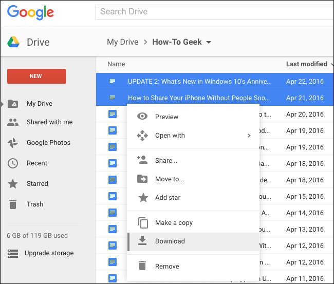 Выбор файлов в Google Drive для скачивания