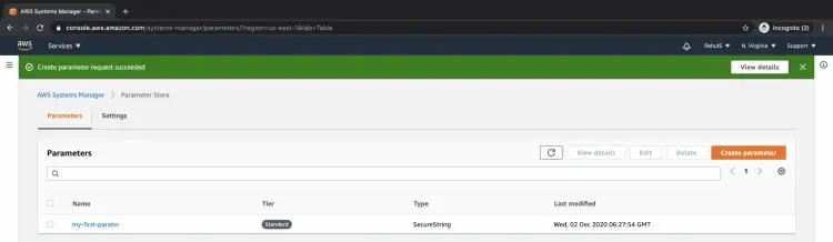 Список параметров — созданный параметр