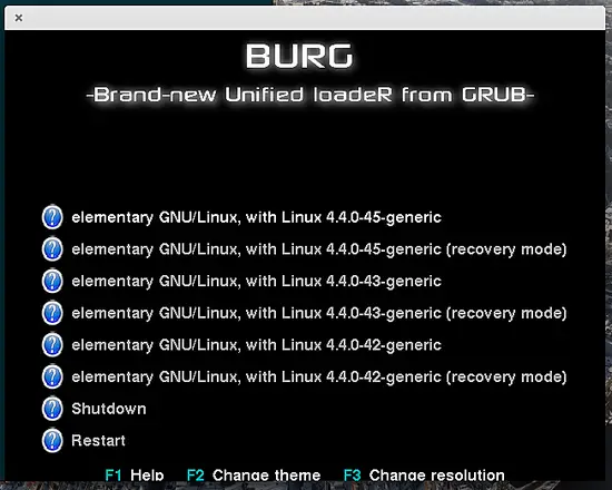 BURGの起動画面のエミュレーション