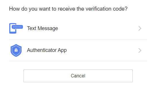 Выберите метод получения кодов: SMS или приложение-аутентификатор