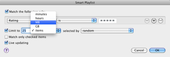 Настройка ограничения: Limit to 25 items или по объёму/времени